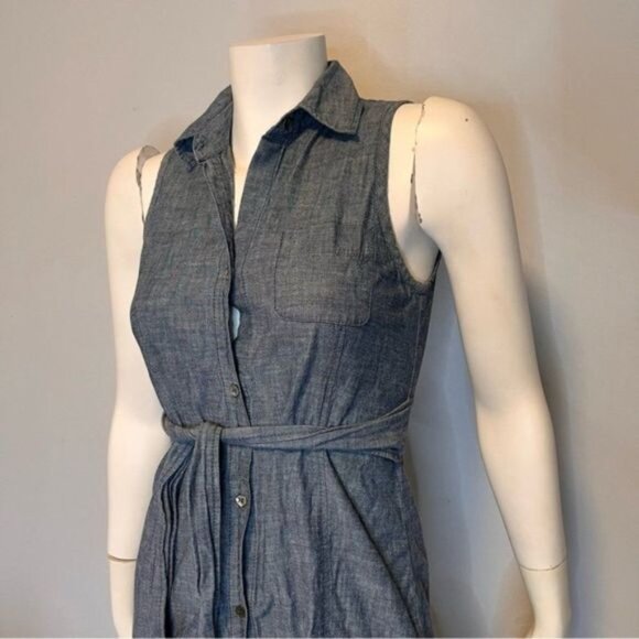 Theory Sleeveless Gray Chambray Button Down Ruffle Shirt Dress Size 4 - Picture 8 of 11